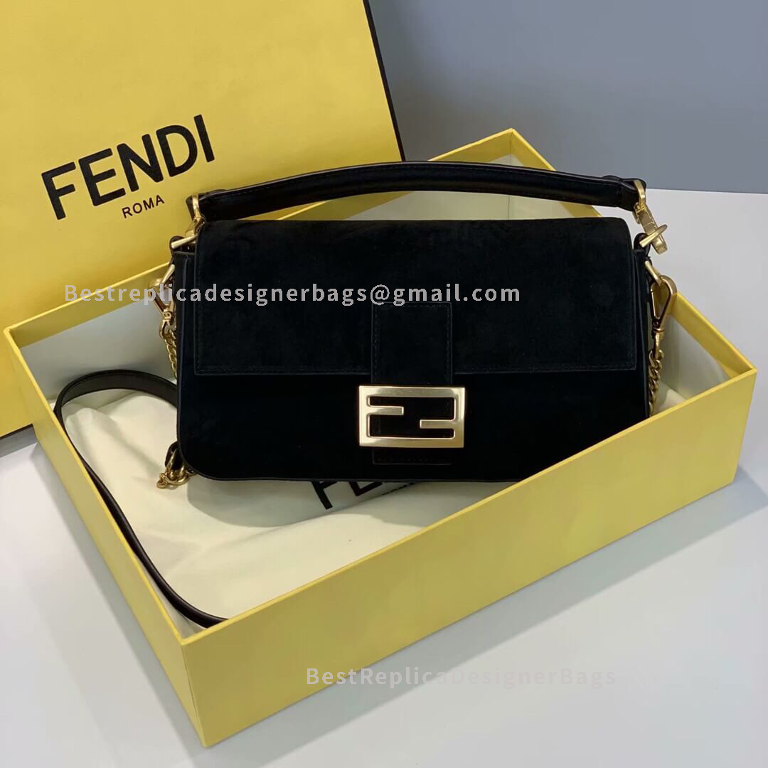 Fendi Baguette Medium Black Velvet Bag GHW 308M